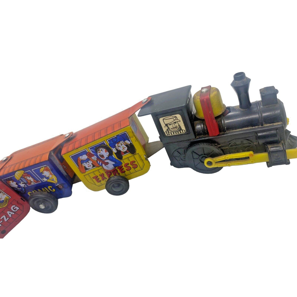Vintage wind up Comic Zig Zag western express tin toy train Works Great